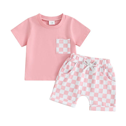 2 Piece Set Checkered Summer Patchwork Suit