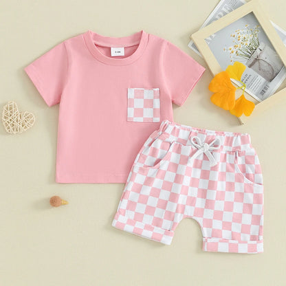 2 Piece Set Checkered Summer Patchwork Suit
