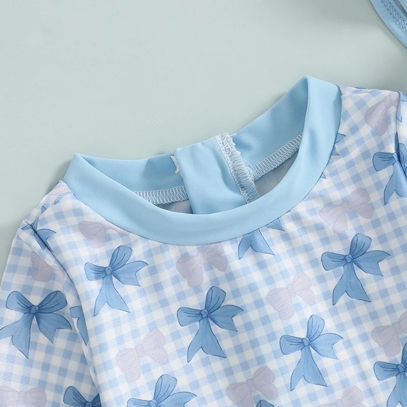 Maillot de bain rashguard à carreaux avec nœud