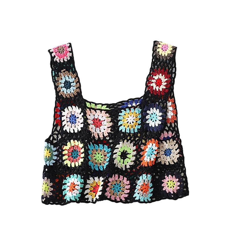 Floral Embroidery Sleeveless Knitted Tanks Vest