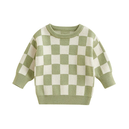 Checked-Box Long Sleeve O Neck