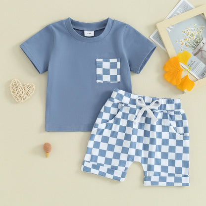 2 Piece Set Checkered Summer Patchwork Suit