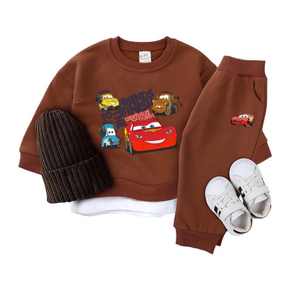 3 Piece Cartoon Cars Knitted Tracksuit