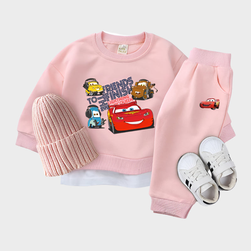 3 Piece Cartoon Cars Knitted Tracksuit