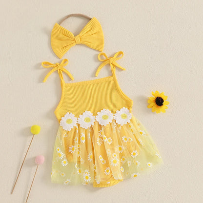 Daisy Ribbed Dress with Bow Headband