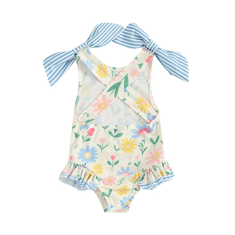 Sleeveless Floral Ruffle Swimwear