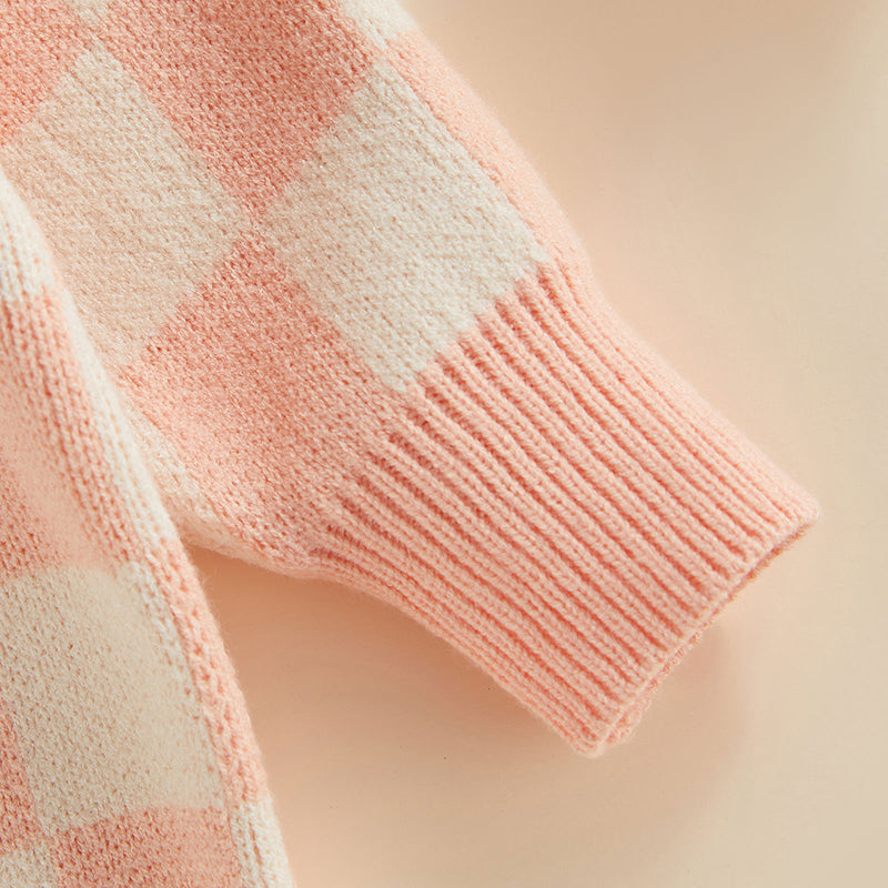 Checked-Box Long Sleeve O Neck