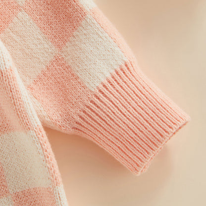 Checked-Box Long Sleeve O Neck