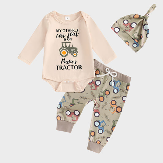 3 Piece Farm Tractor Long Sleeve Outfit