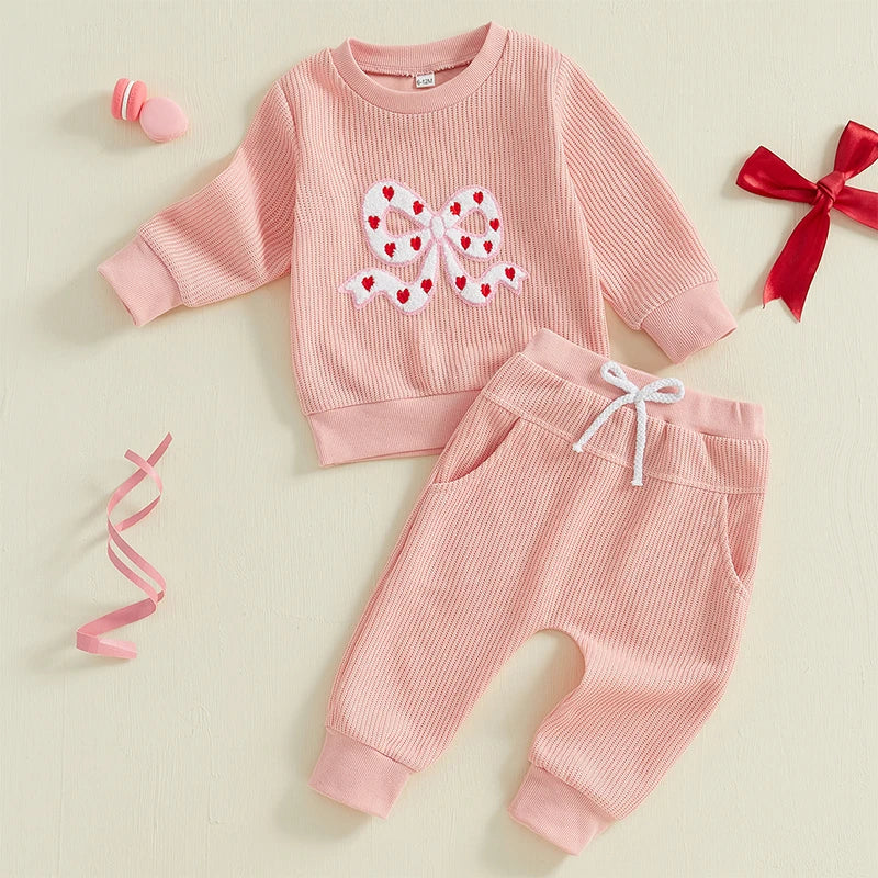 2 Piece Set Embroidery Bow Hoodie with Sweatpants