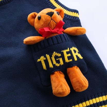 Pull sans manches pour bébé d'automne avec ours