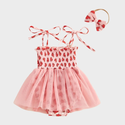 Barboteuse pour bébé avec jupe en maille sans manches et cœur de Saint-Valentin