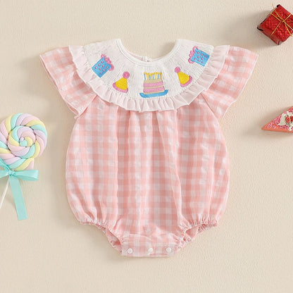 Barboteuse à manches courtes avec broderie à carreaux