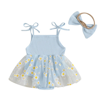Daisy Ribbed Dress with Bow Headband