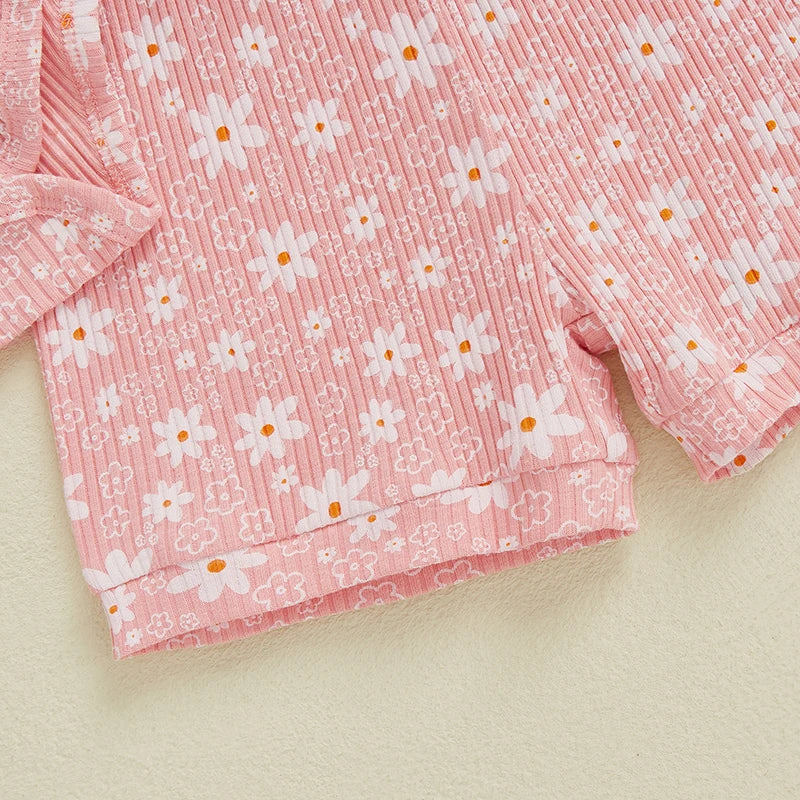 3 Piece Floral Ruffles Summer Outfit