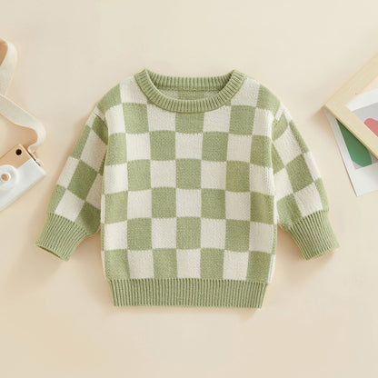 Checked-Box Long Sleeve O Neck