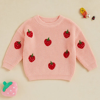 Strawberry Embroidered Long Sleeve Sweater