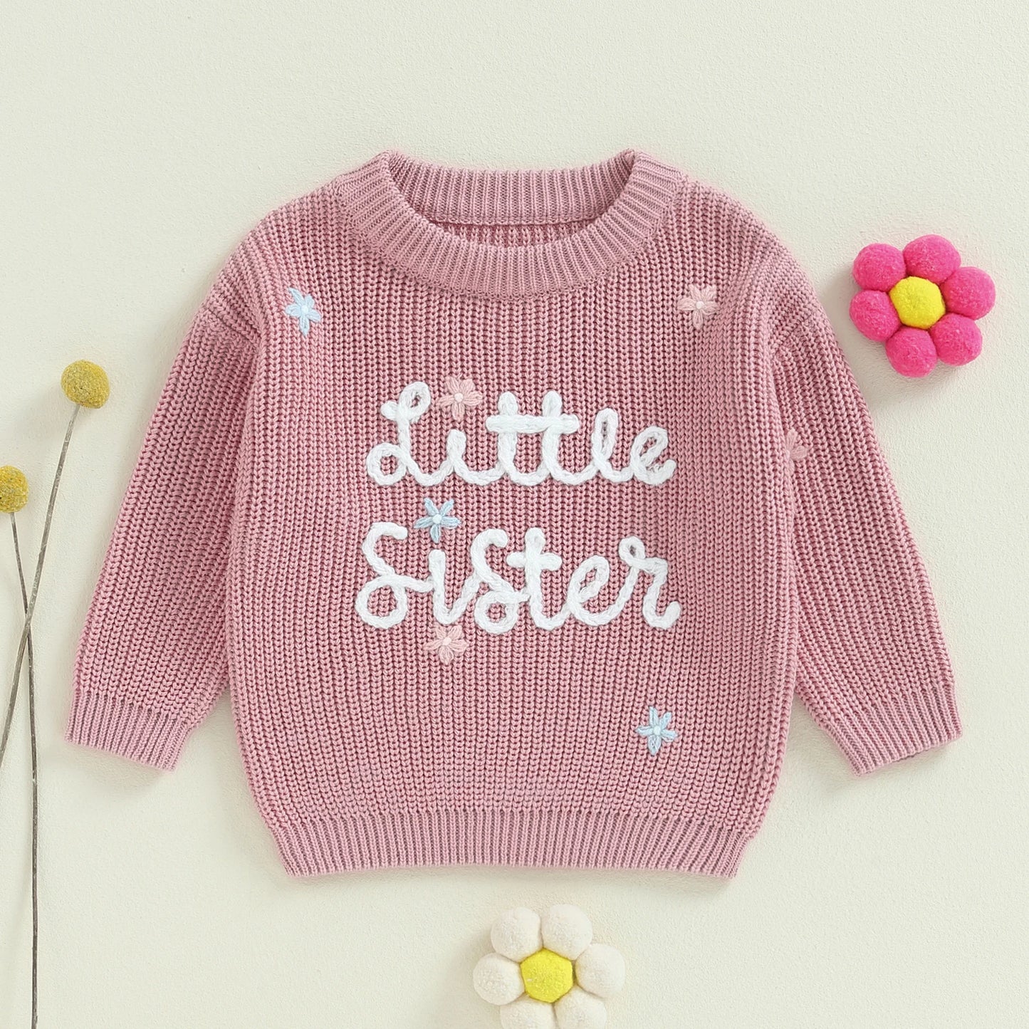 Floral Letter Embroidery Long Sleeve Sweater