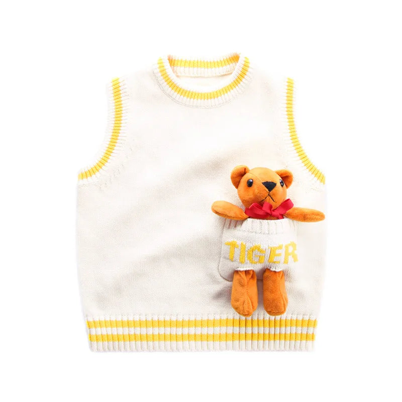 Pull sans manches pour bébé d'automne avec ours