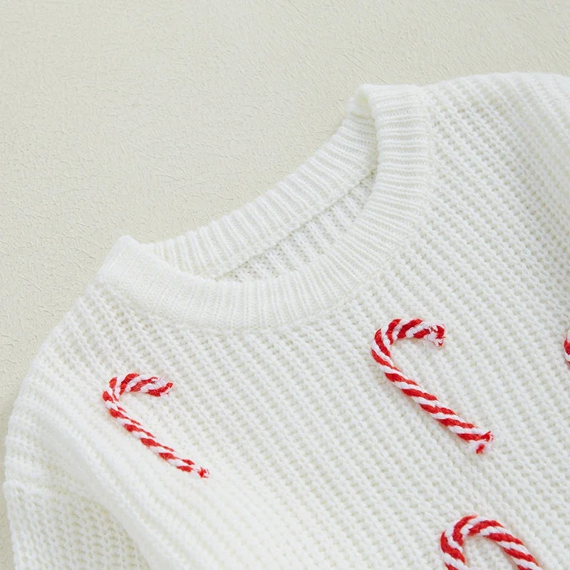 Candy Cane Baby Embroidery Knitted Sweater
