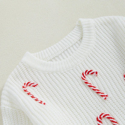 Candy Cane Baby Embroidery Knitted Sweater