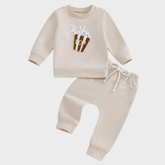 2 Piece Set Popcorn Embroidery Sweatshirts with Long Pants