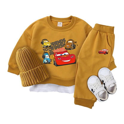 3 Piece Cartoon Cars Knitted Tracksuit