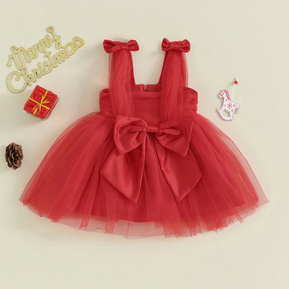 Strap Bow Christmas Tutu Sun Dress