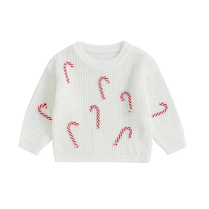 Candy Cane Baby Embroidery Knitted Sweater