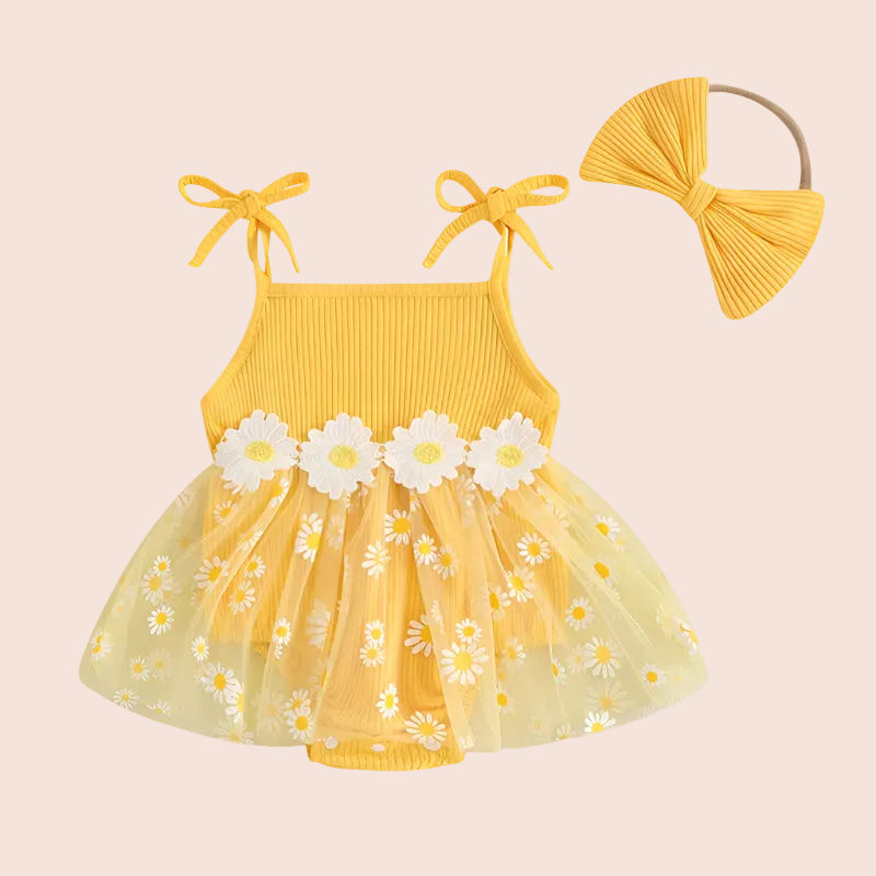 Daisy Ribbed Dress with Bow Headband