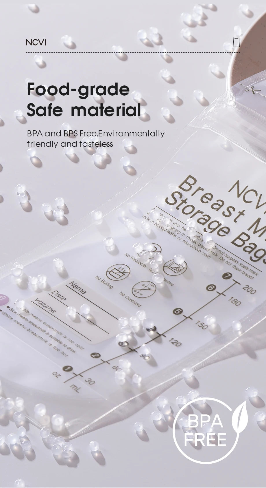 Sacs de conservation du lait maternel NCVI, sacs de congélation de lait de 200 ml pour l'allaitement