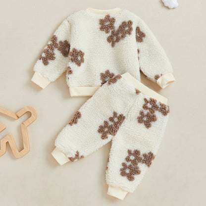 2 Piece Winter Floral Fuzzy Outfit