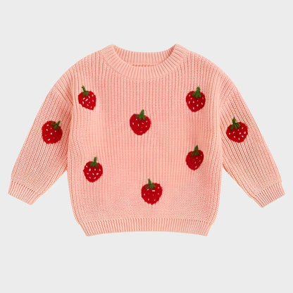 Strawberry Embroidered Long Sleeve Sweater
