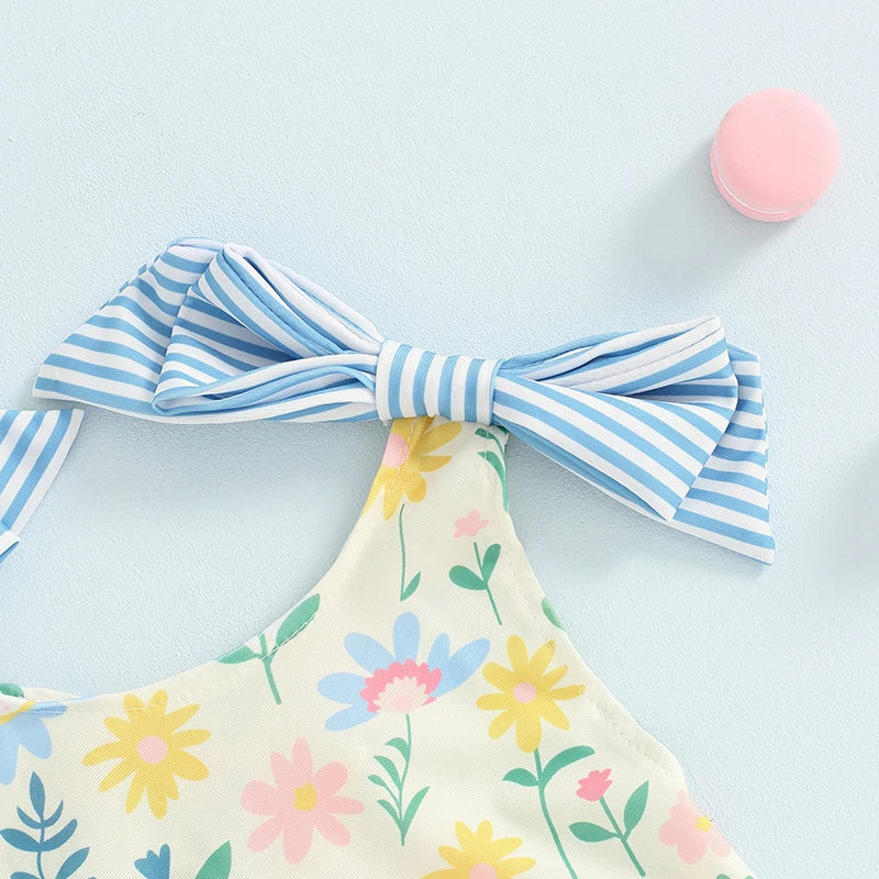 Sleeveless Floral Ruffle Swimwear