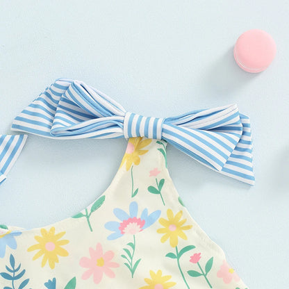 Sleeveless Floral Ruffle Swimwear