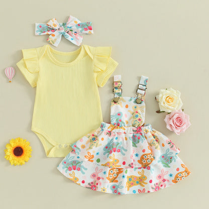 3 Piece Casual Floral Outfit with Headband
