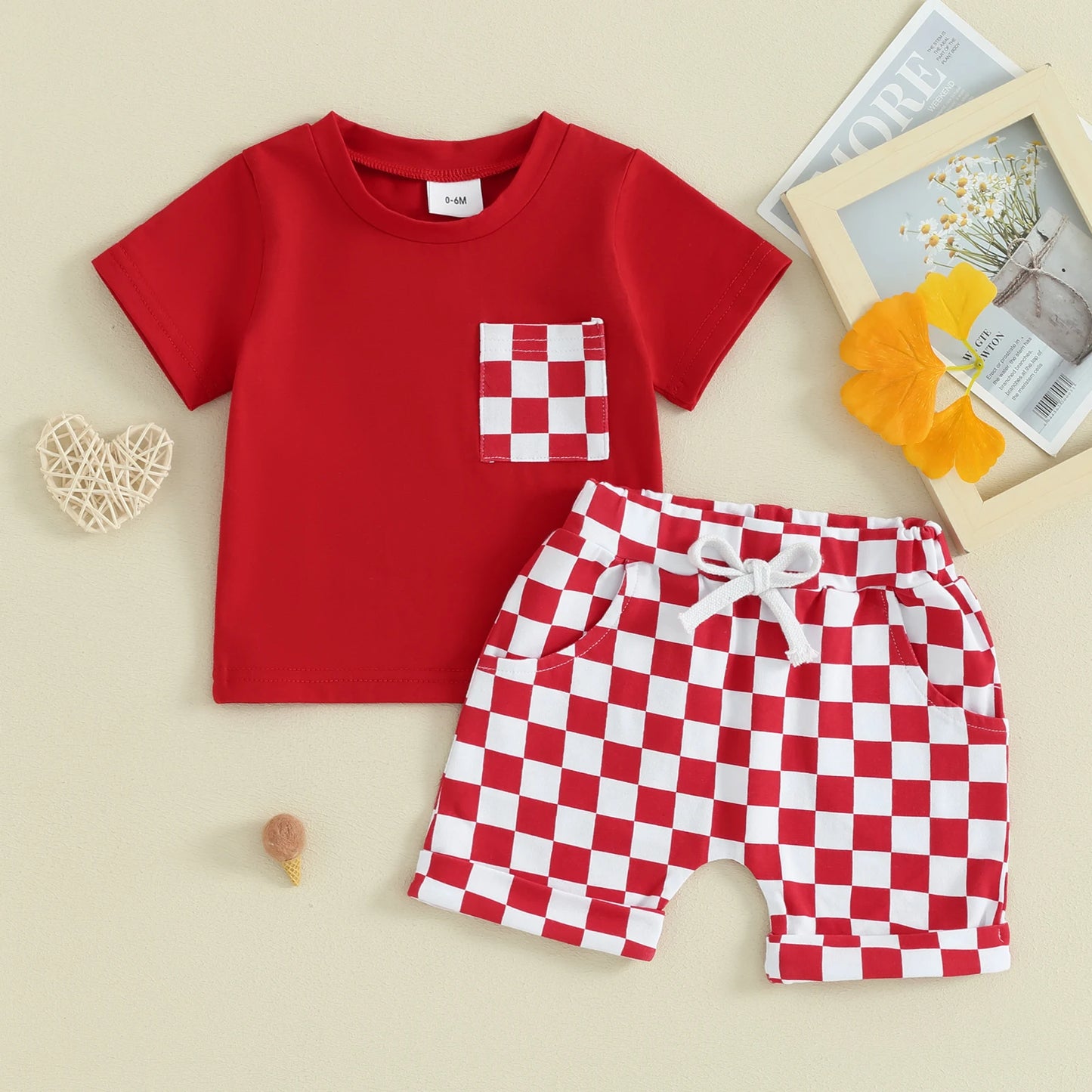 2 Piece Set Checkered Summer Patchwork Suit