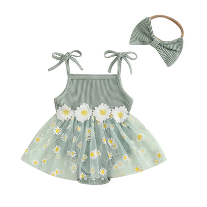 Daisy Ribbed Dress with Bow Headband