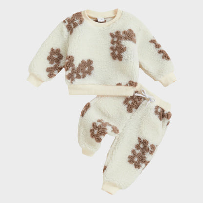 2 Piece Winter Floral Fuzzy Outfit