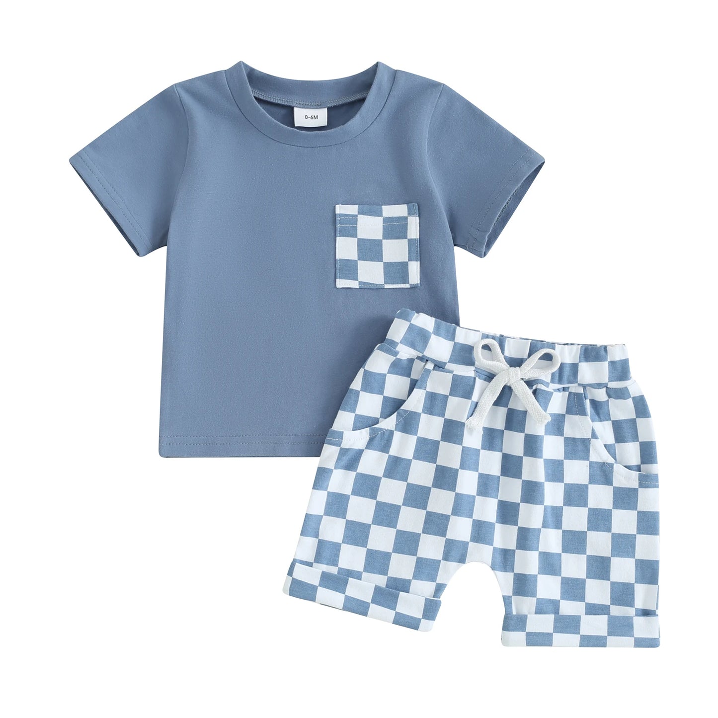 2 Piece Set Checkered Summer Patchwork Suit