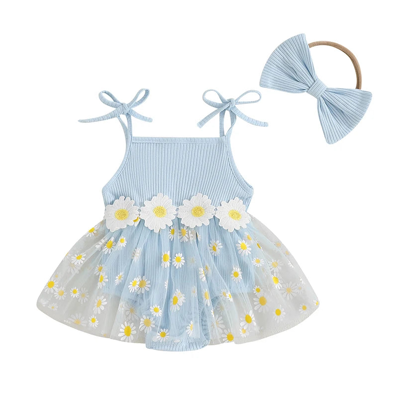 Daisy Ribbed Dress with Bow Headband