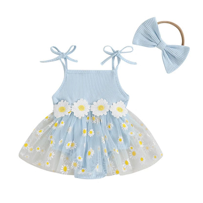Daisy Ribbed Dress with Bow Headband