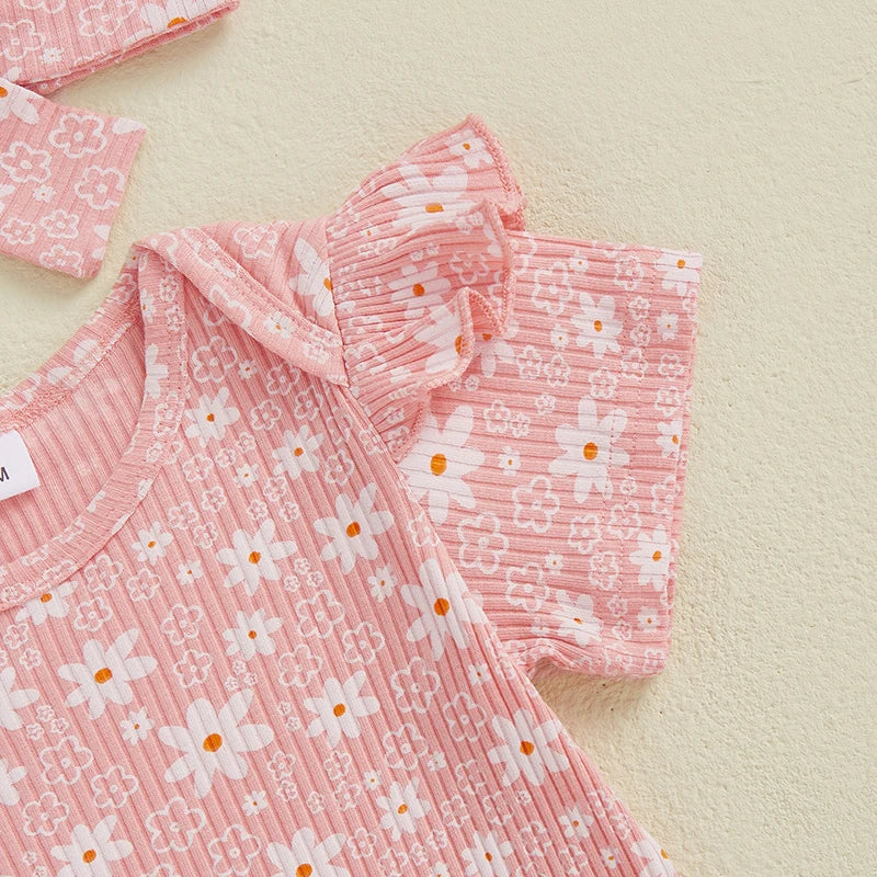 3 Piece Floral Ruffles Summer Outfit