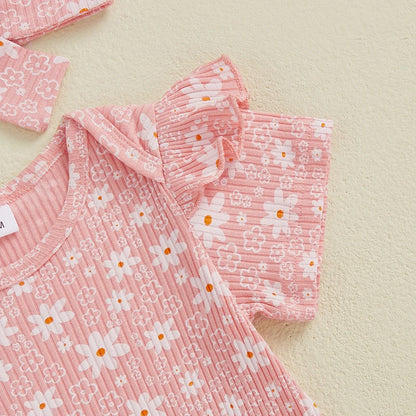 3 Piece Floral Ruffles Summer Outfit