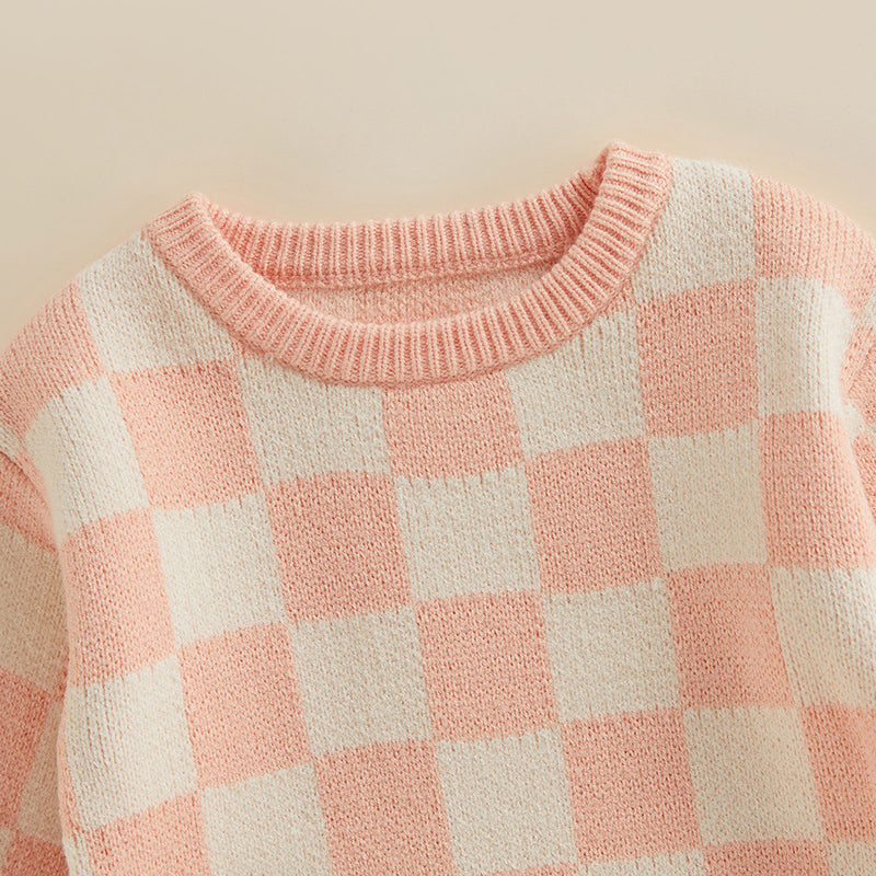 Checked-Box Long Sleeve O Neck