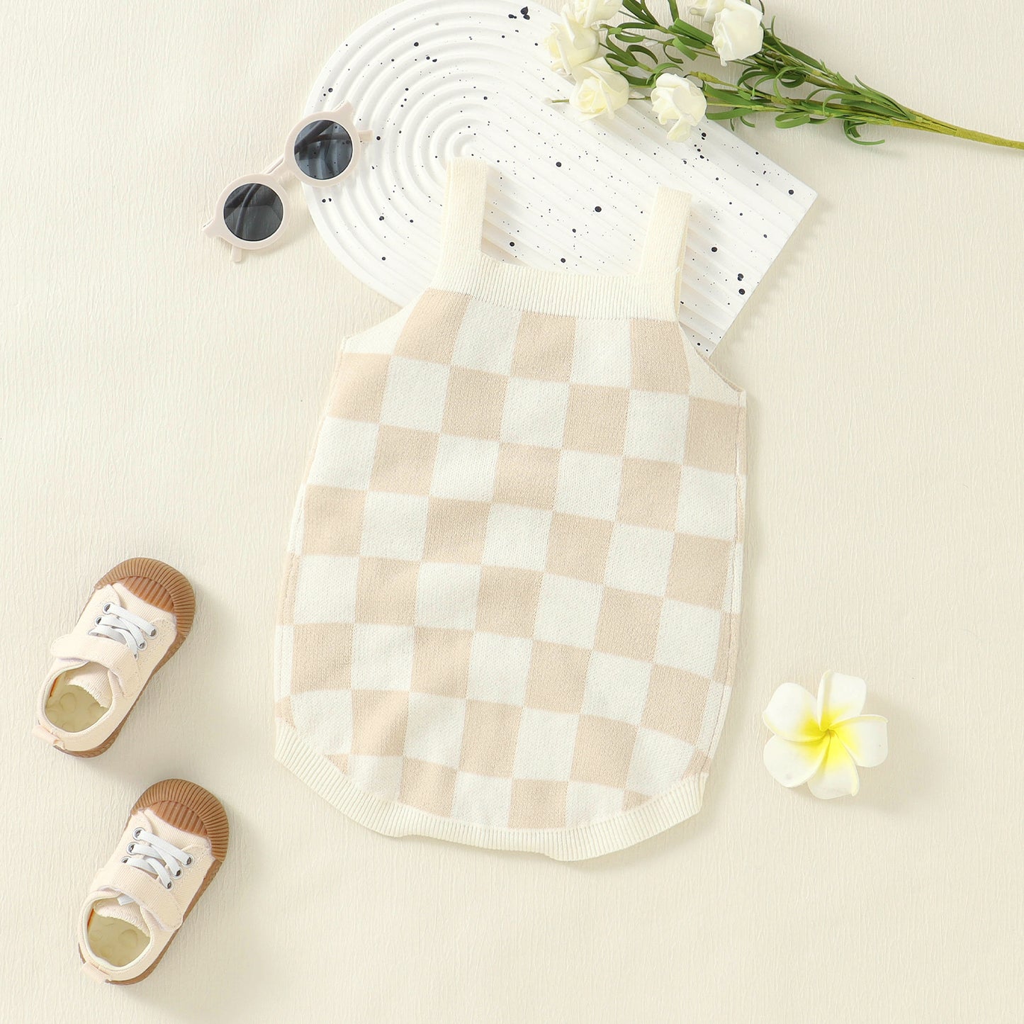 Checkered Knitted Sunsuit Top