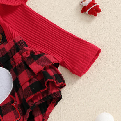 Tenues de Noël en barboteuse à manches longues et col ras du cou avec dessin animé