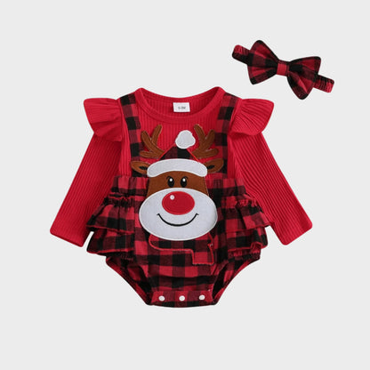 Tenues de Noël en barboteuse à manches longues et col ras du cou avec dessin animé