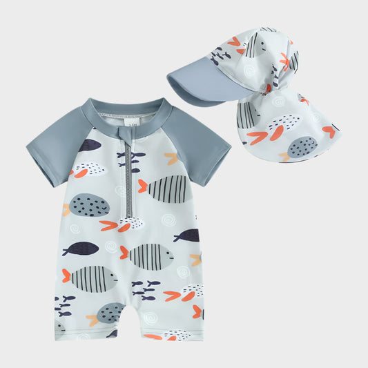 Combinaison de bain avec chapeau et motif poisson de la faune