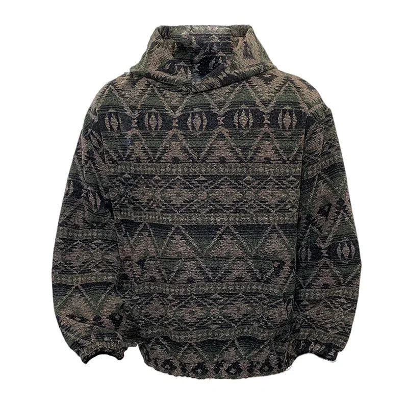 Vintage Jacquard Knit Hooded Sweater
